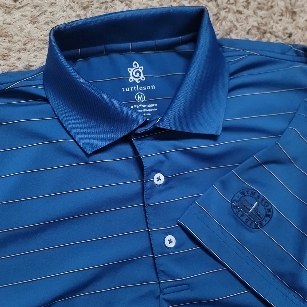 Turtleson Polo Mens Medium Blue Striped‎ Tour Performance Wynstone Golf Club